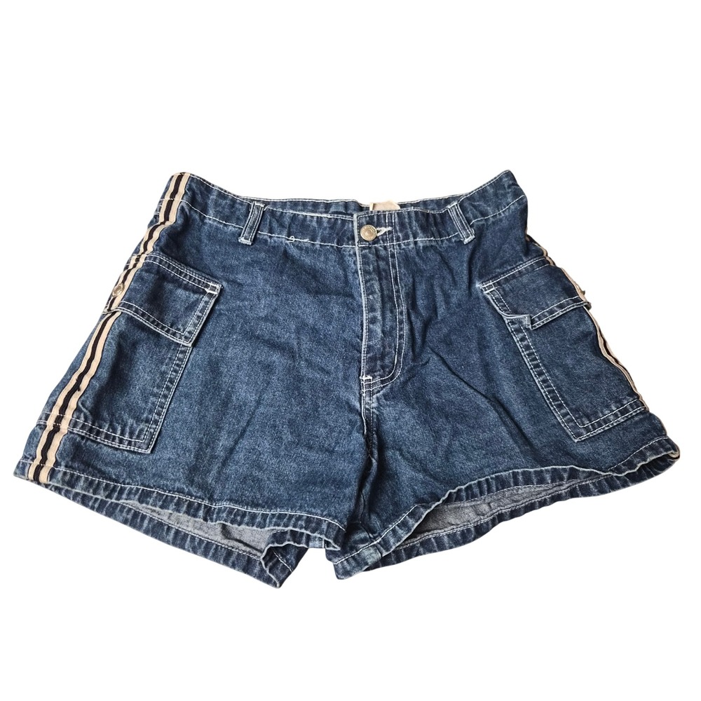 Vintage Jordache Cargo Denim Shorts Dark Wash Side Stripe Y2K Utility Women